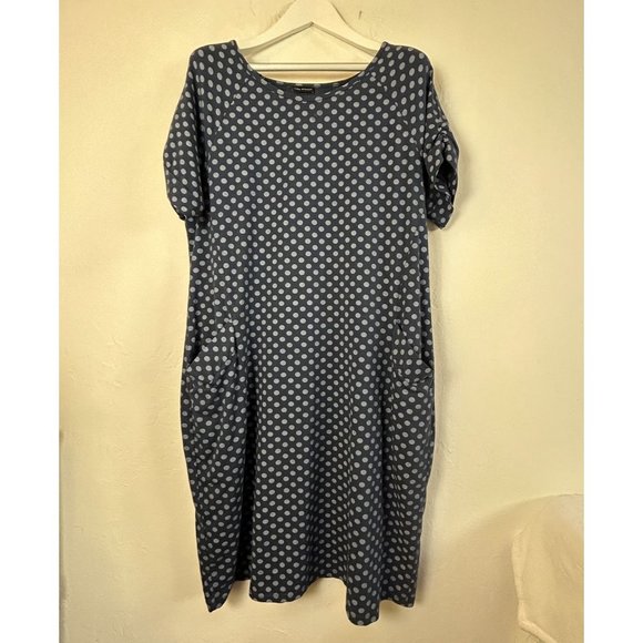 Luca Vanucci Womens Short Sleeve Polka Dot Midi Dress Navy Blue Pockets Casual - Picture 1 of 7